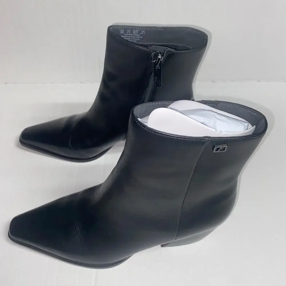 NIB New Franco Sarto Black Leather Vivian Western Block Heel Booties Women's 8